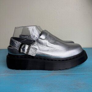 NEW Dr. Martens Laketen Slingback Platform Clog Metallic Silver Leather Sz M7/W8